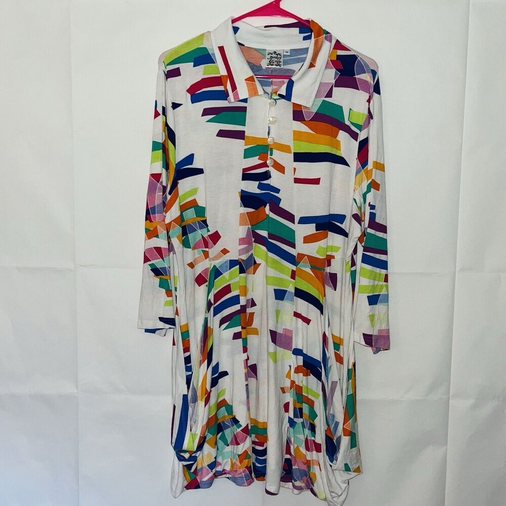 Parsley & Sage City Dress Women’s Plus 1X Graphic Tunic Shift Art To Wear Retro
